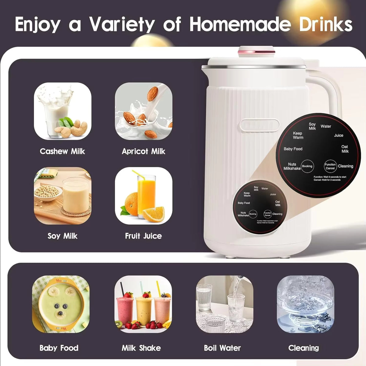8-in-1 Nut Milk Maker, Soy Milk Maker for Homemade Oat, Nut & Soy Milk, Smoothies, Juice & Rice Cereal