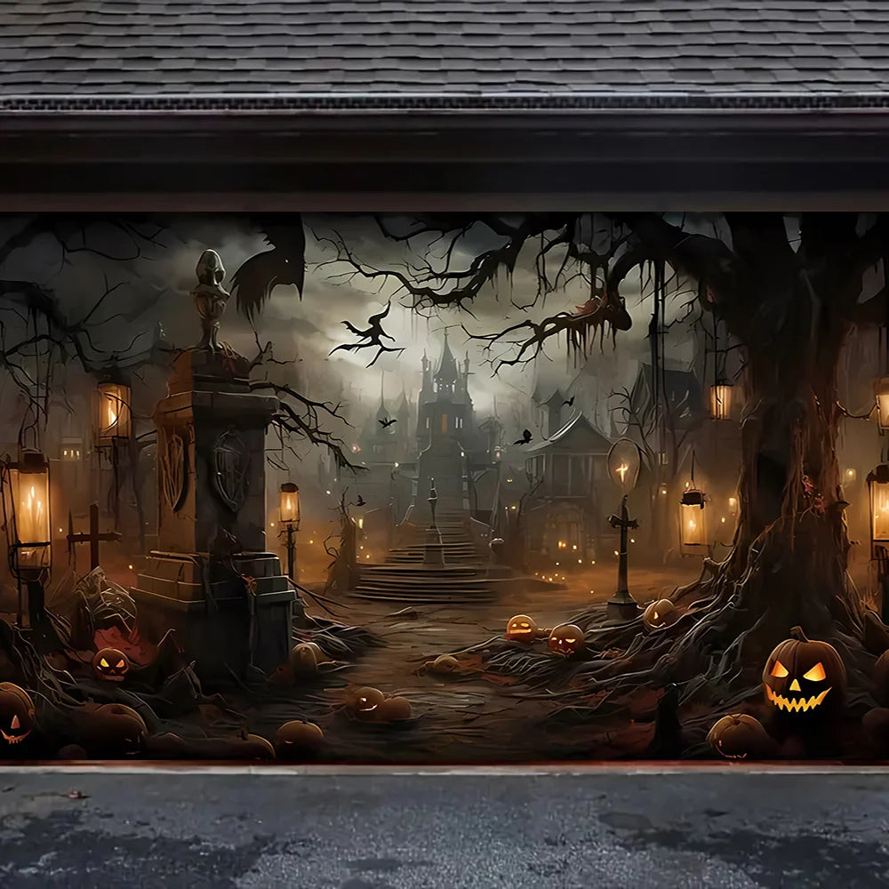 Halloween Garage Door Banner | Horror Town & Pumpkin Head Designs | Multiple Sizes