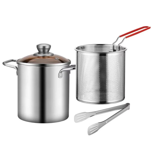 Deep Frying Pot Set | 304 Stainless Steel Fryer with Basket and Lid