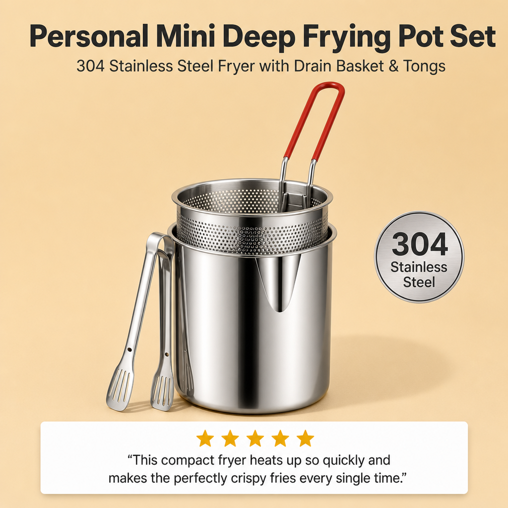 Deep Frying Pot Set | 304 Stainless Steel Fryer with Basket and Lid