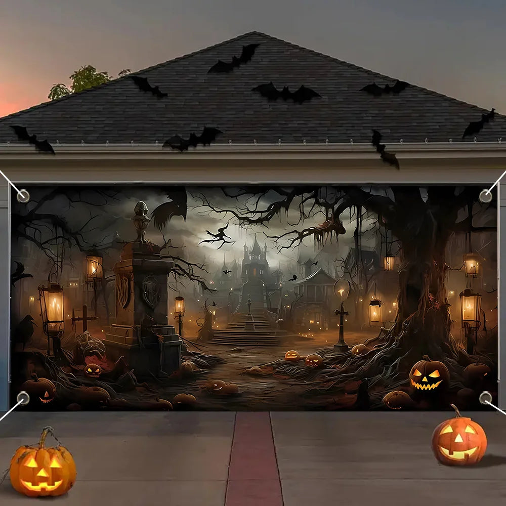 Halloween Garage Door Banner | Horror Town & Pumpkin Head Designs | Multiple Sizes
